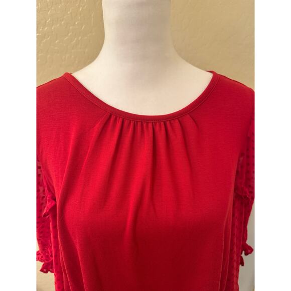 Loft Red Blouse Sheer Polka Dot Long Sleeve Size Medium - Picture 4 of 10